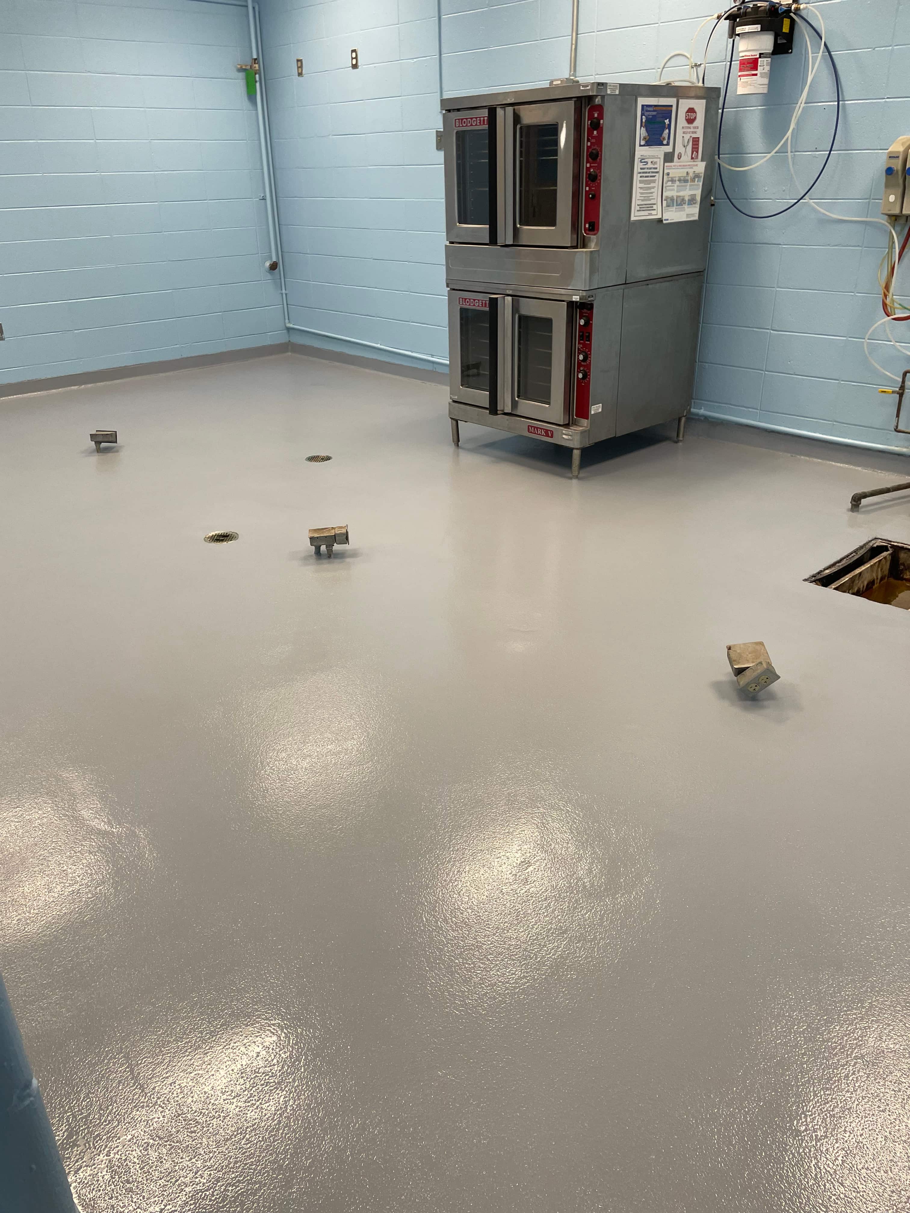 Urethane cement flooring installation for industrial food processing